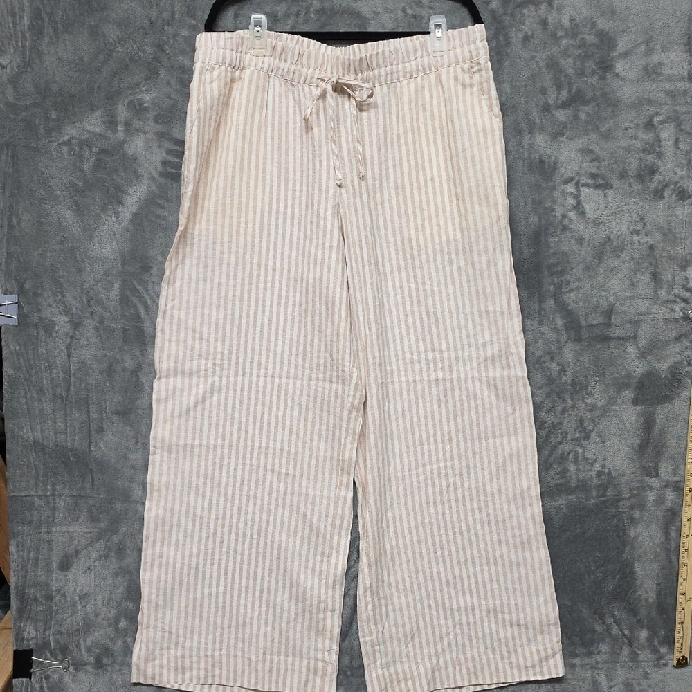 a new day Blush and White Striped Pull-On Linen Pants sz XXL